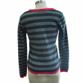 100% Cashmere Striped Pullover Women Knitwear